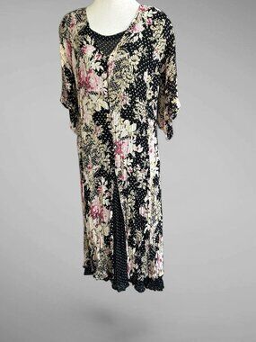 Lola P. Prairie Dress Y2K Black Floral Grunge Whimsigoth Tie Back Size 1X